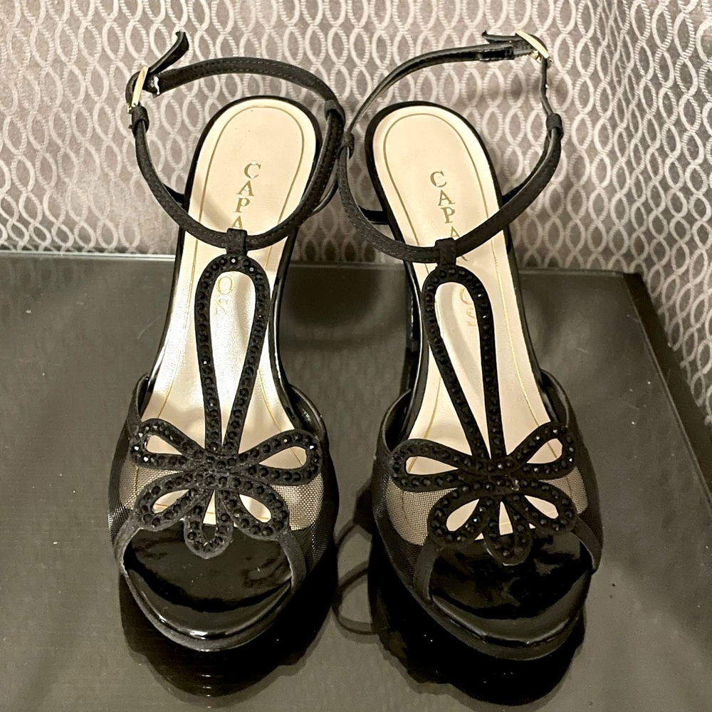 Black Beaded Slingback Heels sz 6